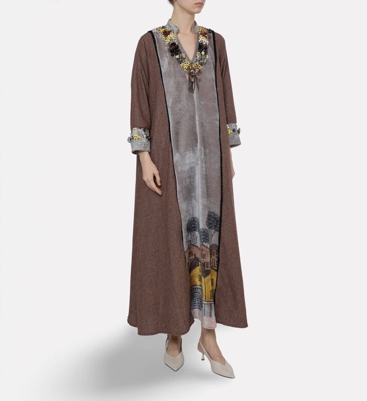 Dalia Al Azem Floral Appliques Printed Abaya, Model View