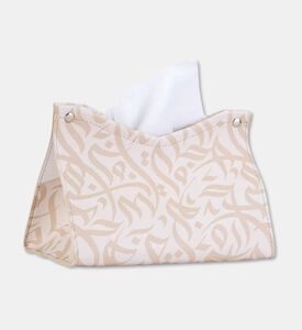 Silsal Calligraphy Leather Tissue Box, Beige, Packshot View
