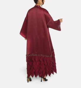 Savanna Essence Silk Leaf Applique Abaya, Green, Model View