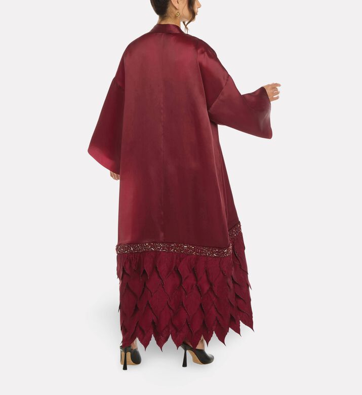 Savanna Essence Silk Leaf Applique Abaya, Green, Model View