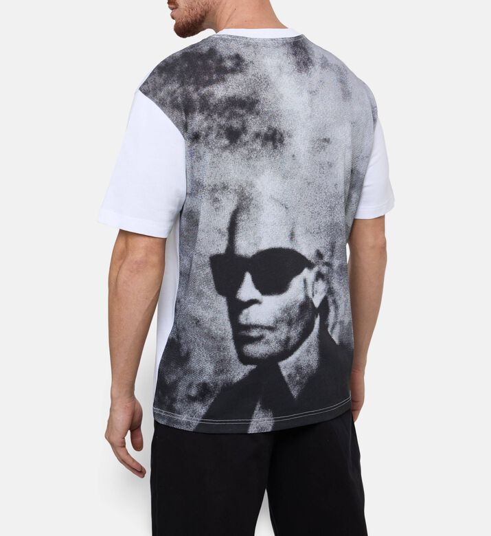 Karl Lagerfeld Logo Face Printed T-shirt, White, M, Model View