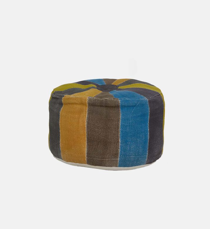 Jute Round Patchwork Pouf