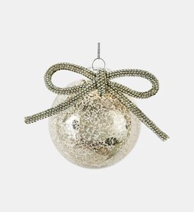 Shishi Glass Ball Antique With Bow, Silver, 10-cm, Packshot View