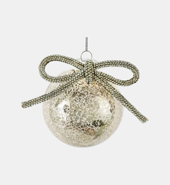 Shishi Glass Ball Antique With Bow, Silver, 10-cm, Packshot View