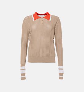 Perforated Cotton Blend Contrasting Accents Polo Shirt