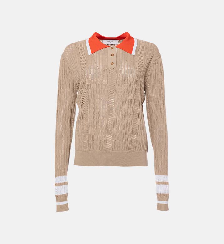 Perforated Silk Blend Contrasting Accents Polo Shirt