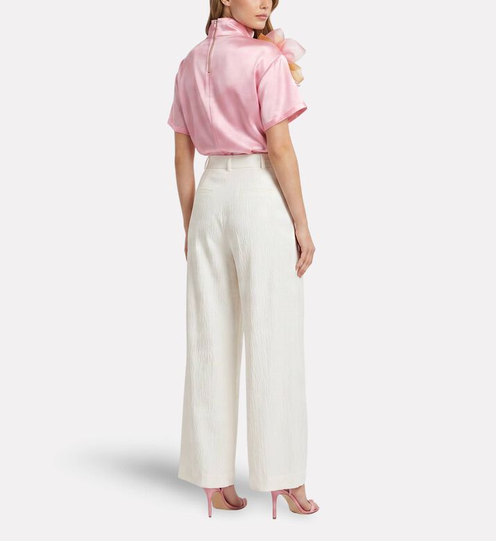 Savanna Organza Flower Applique Top, Pink, Xl, Model View