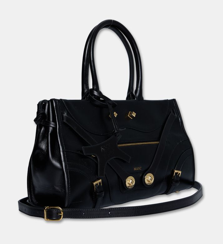 Manc Leather Structured Top-handle Bag, Black, Packshot View