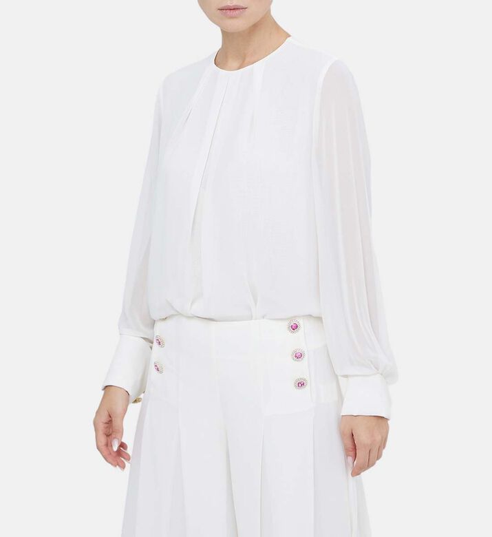 قميص منسوج بأكمام شفافة