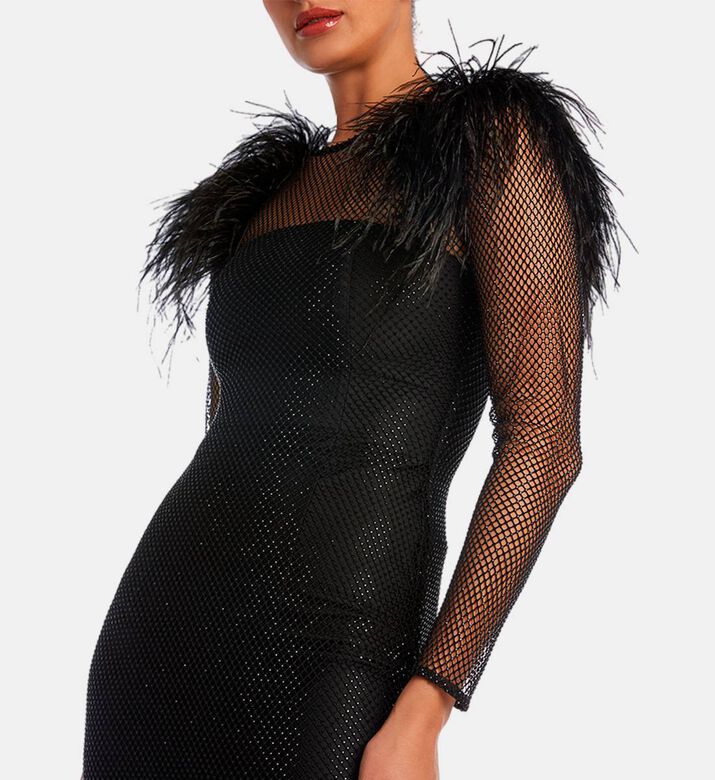 فستان إكليبس مزين بكريستال وريش