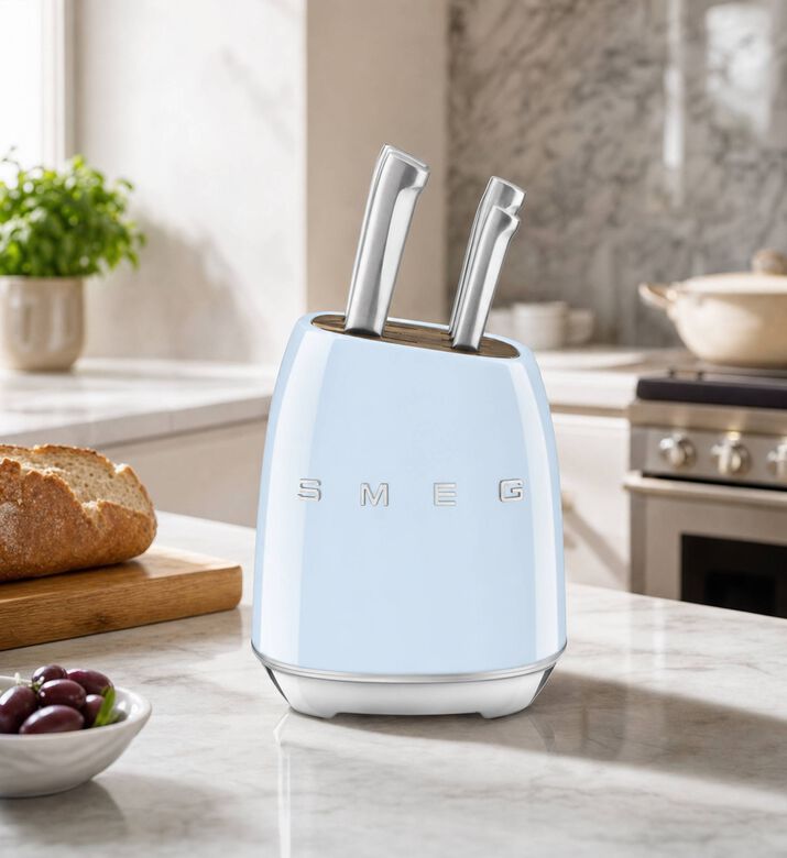 Smeg 6-piece Stainless Steel Knife Block Set, Blue, Model View
