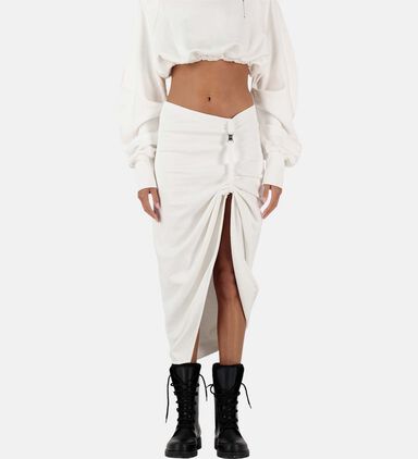 Teri Gathered Slit Midi Skirt
