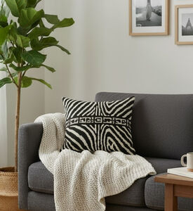 Home Deco and More Zebra Embroidered Velvet Cushion, Black, 30x50-cm, Packshot View