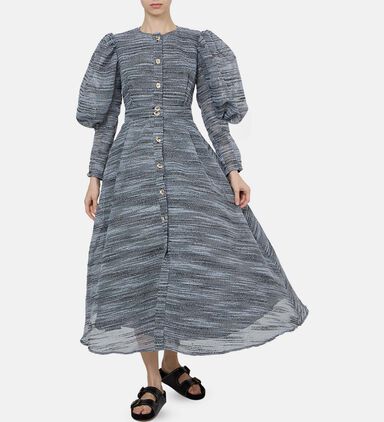 Button-down Front Flared Midi Dress