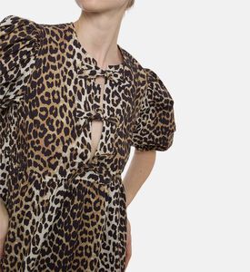 Ganni Leopard-print Tie Closure Mini Dress, Model View
