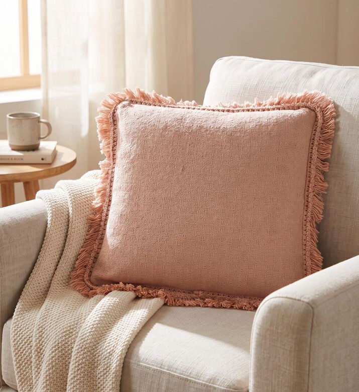 Home Deco and More Celeste Cotton Square Filled And Vaccumed Cushion, Light-pink, Packshot View