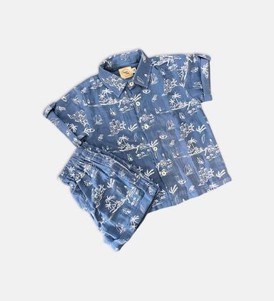 Tropical-print Shirt Shorts Set