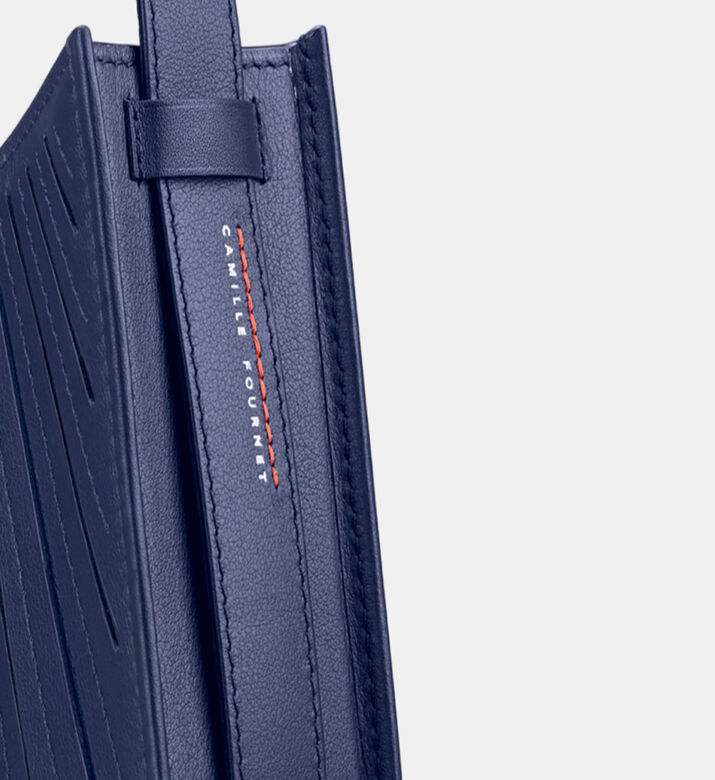 Camille Fournet Balancier Calf Leather Pleated Handbag, Indigo, Packshot View