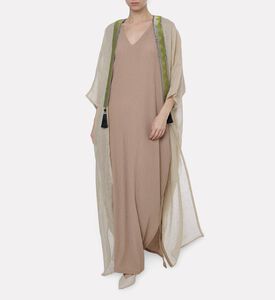 By Febe Linen Tassel Embroidered Abaya, Model View