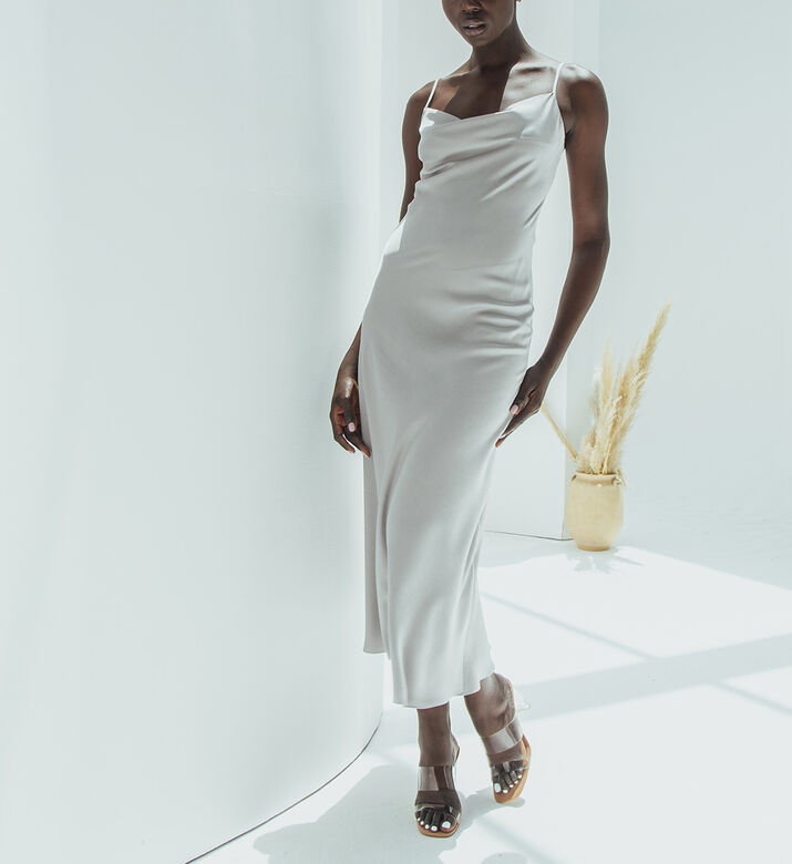 knee length dresses for ladies Womens Mulberry Silk Cowl Neck Midi Nightgown  White Slip Dress, XL
