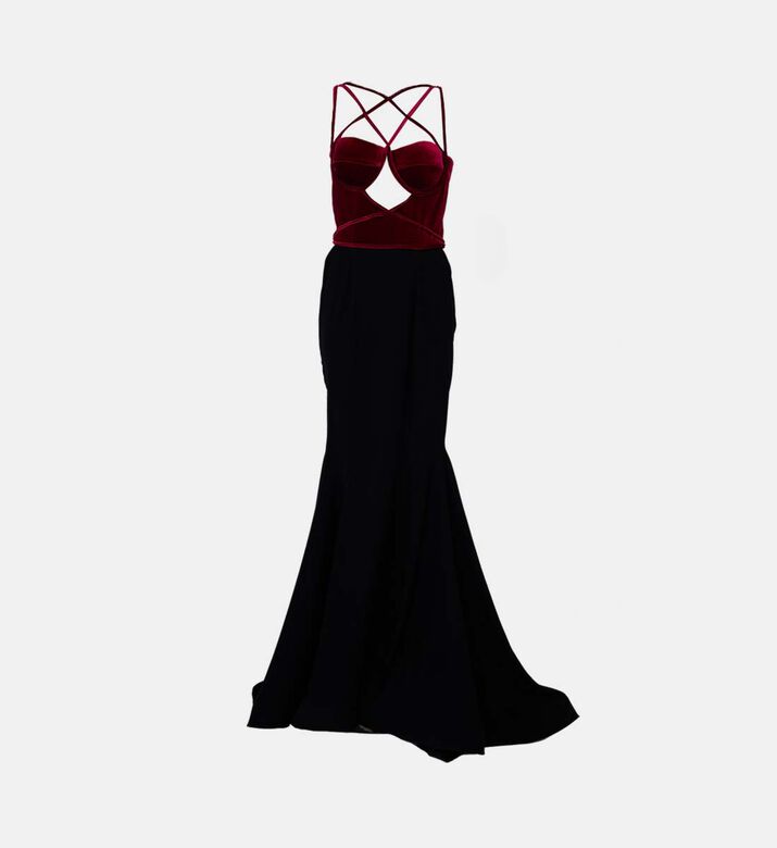 Velvet And Crepe Trumpet Gown