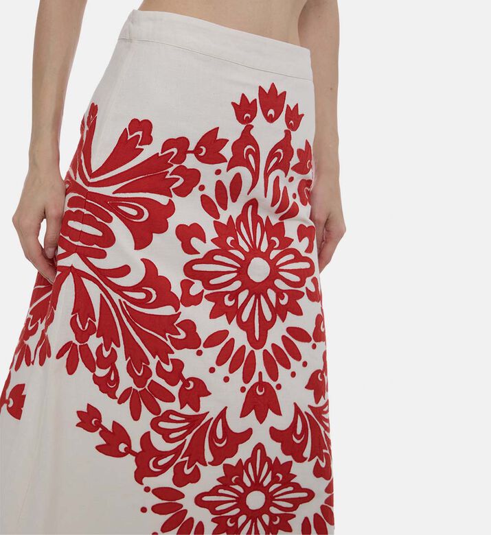 Floral-embroidery Elastic Waistband Skirt