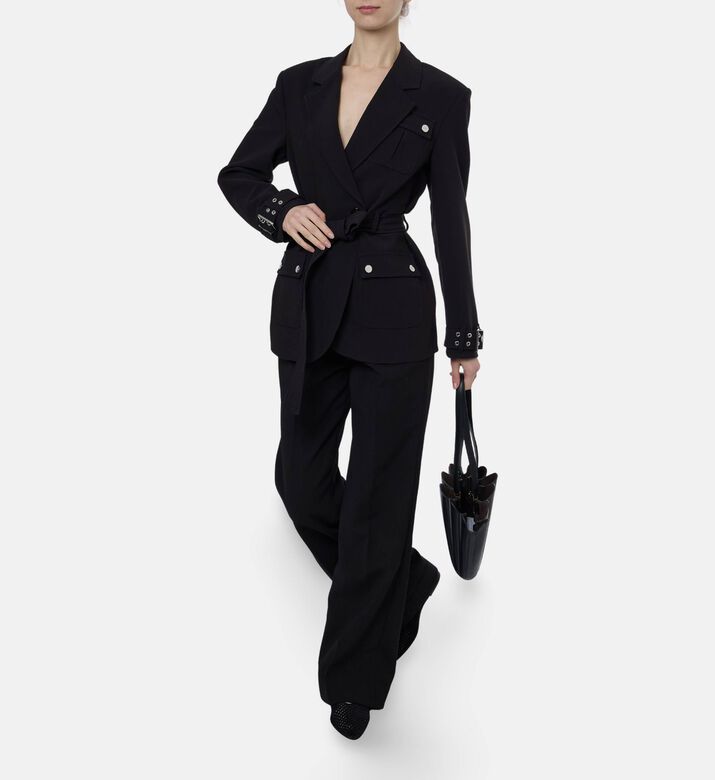 Ganni Silver-tone Hardware Belted Blazer, Model View