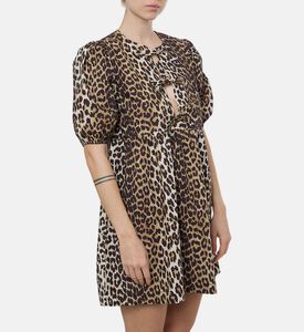 Ganni Leopard-print Tie Closure Mini Dress, Model View