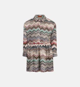 فستان طويل الأكمام محبوك شيفرون