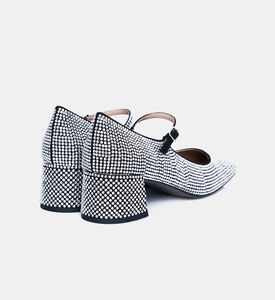 حذاء بكعب متوسط مزين بأحجار الراين بجلد سويد