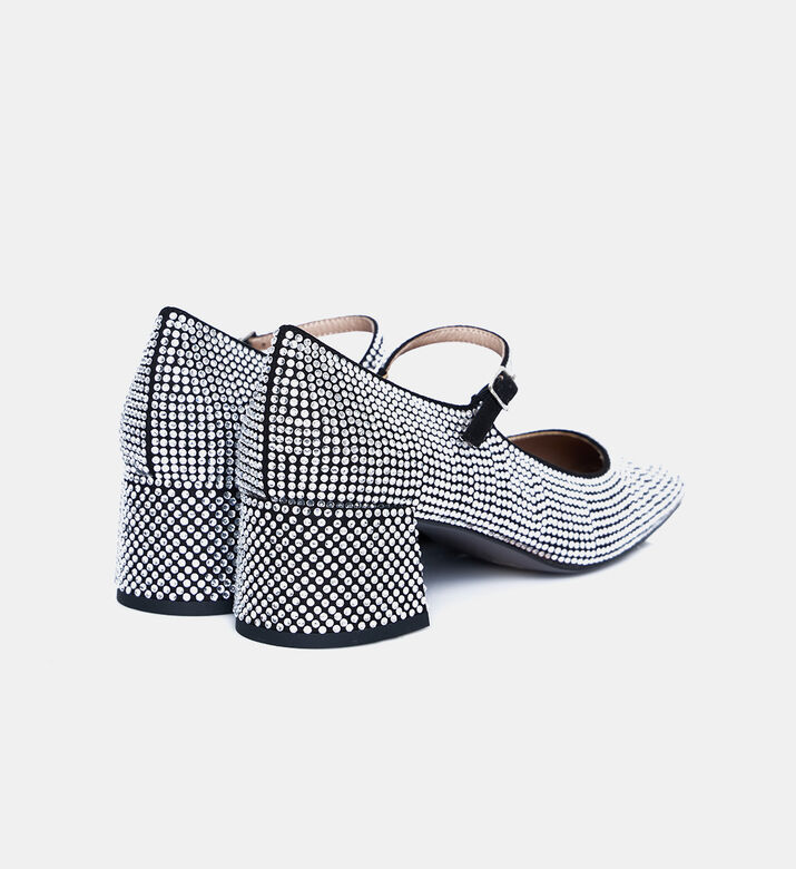 حذاء بكعب متوسط مزين بأحجار الراين بجلد سويد