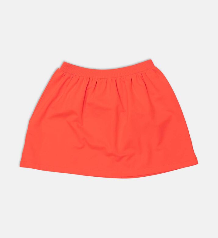 Side Teddy Bear Logo Elastic Waistband Flared Skort
