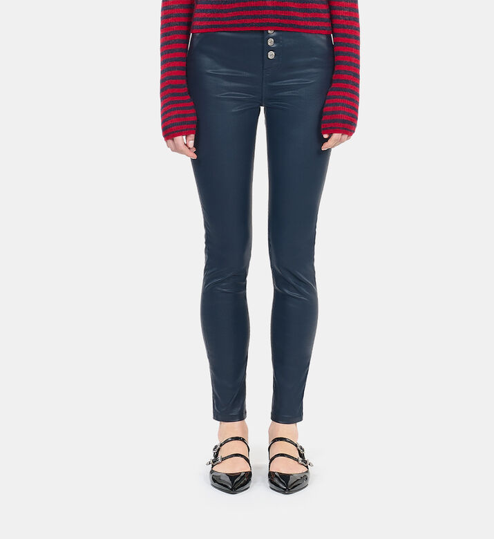 بنطال جينز ضيق بأزرار بتأثير جلد