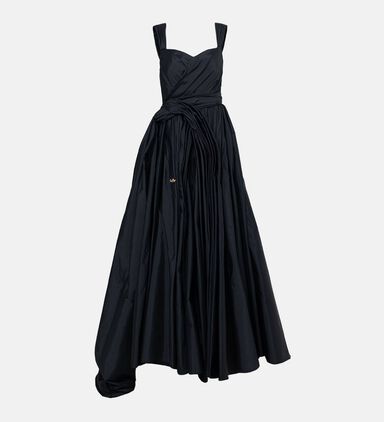 Sleeveless Flared Pleated Tafta Dress