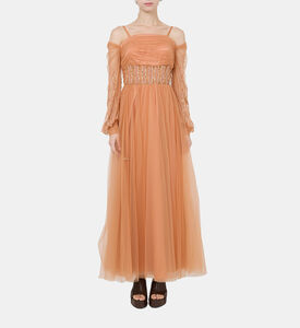 فستان تول مزخرف بالخرز والترتر