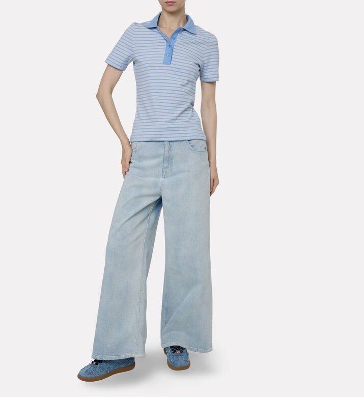 Samsoe Horizontal Striped Polo Shirt, Model View