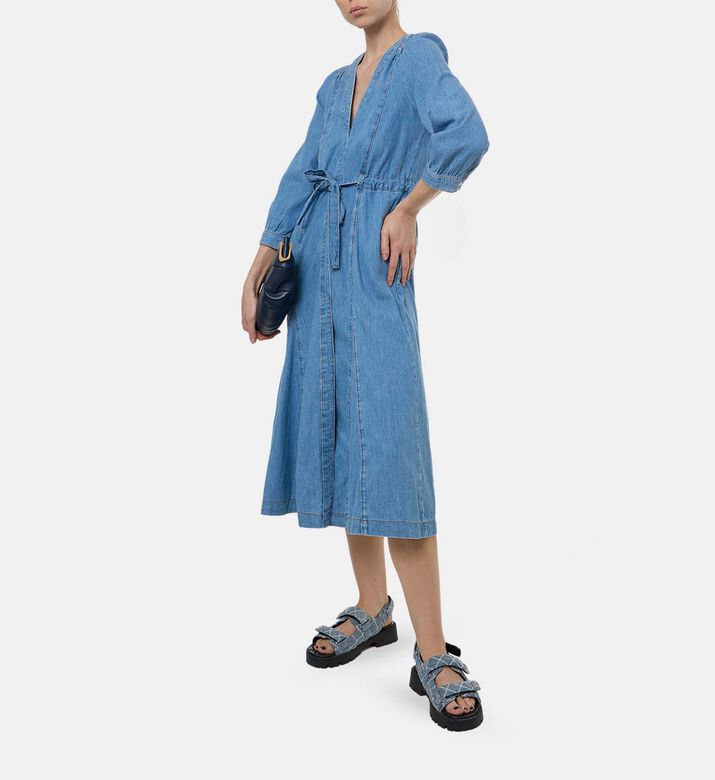 Puff Sleeve V-neck Denim Dress