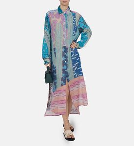 فستان بنمط قميص بطبعة متعددة الألوان وشق جانبي