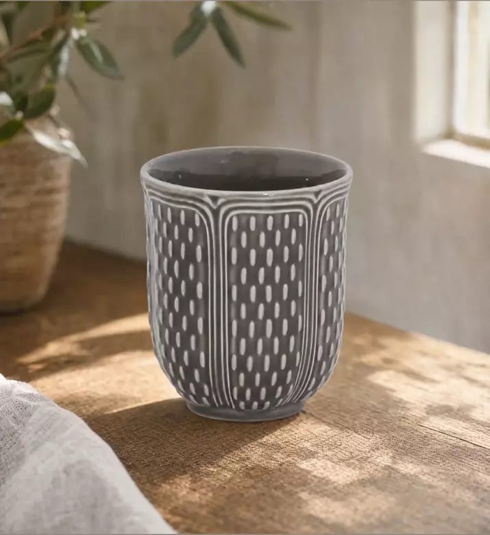 Gien Taupe Embossed Tea Cup, Model View