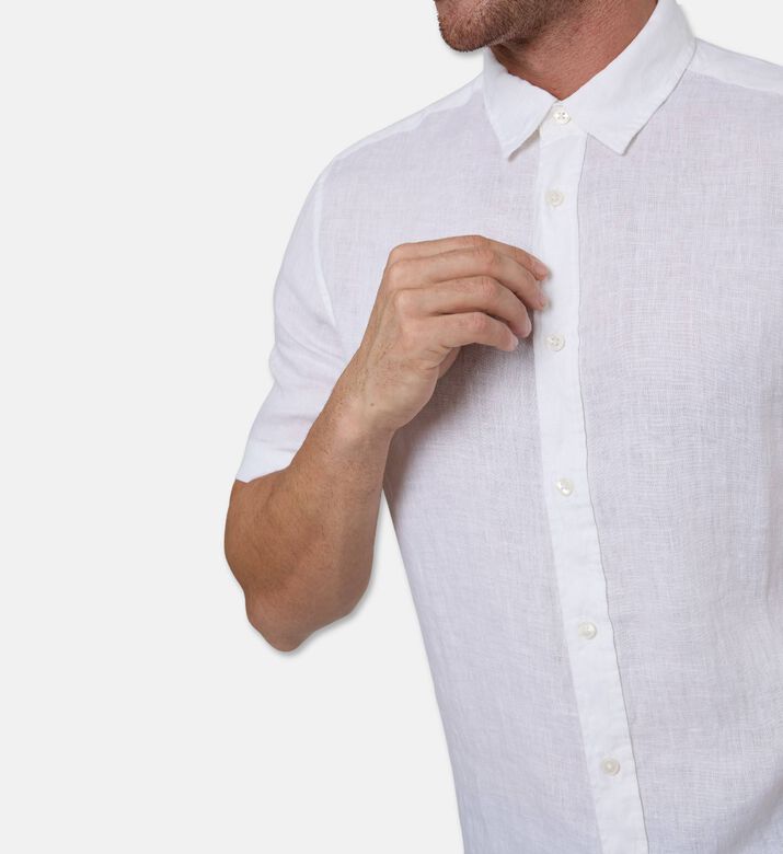 Galeries Lafayette Linen Short-sleeve Shirt, White, M, Model View