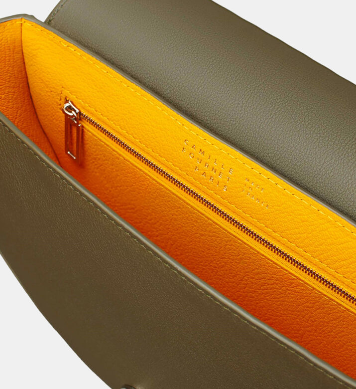 Camille Fournet Astral Calf Leather Pleated Half-moon Handbag, Khaki, Packshot View