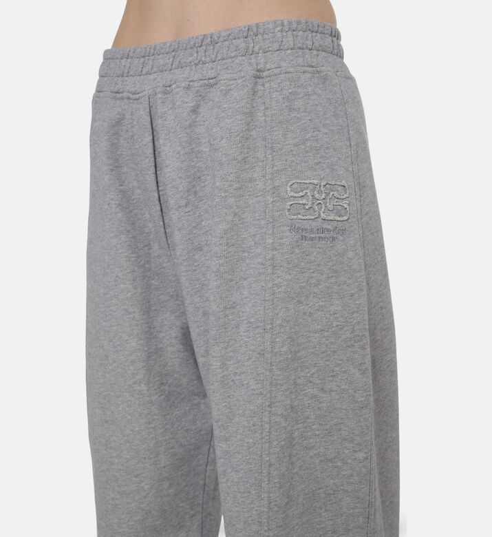 Ganni Tonal Logo Embroidered Wide-leg Sweatpants, Light-grey, M, Model View
