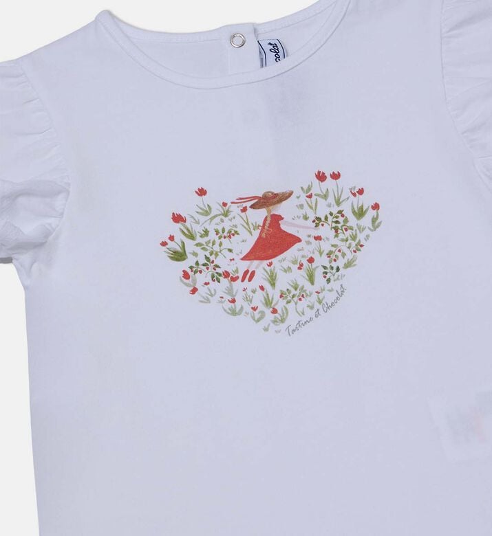 تيشيرت بأكمام مكشكشة بطبعة رسومات توضيحية