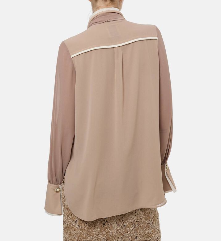 Edward Achour Paris Tie-neck Long-sleeve Blouse, Model View