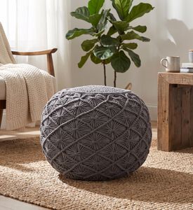 Home Deco and More Fera Natural Cotton Pouf, Packshot View
