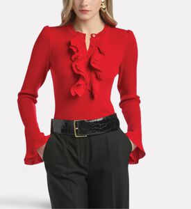 Luisa Spagnoli Margarita Ruffled Ribbed Slim-fit Top, Red, S, Model View