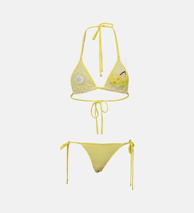 Crochet Embroidered Triangle Bikini Set
