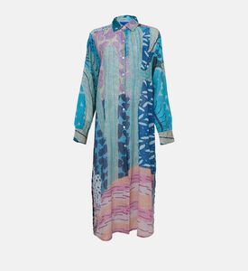 فستان بنمط قميص بطبعة متعددة الألوان وشق جانبي