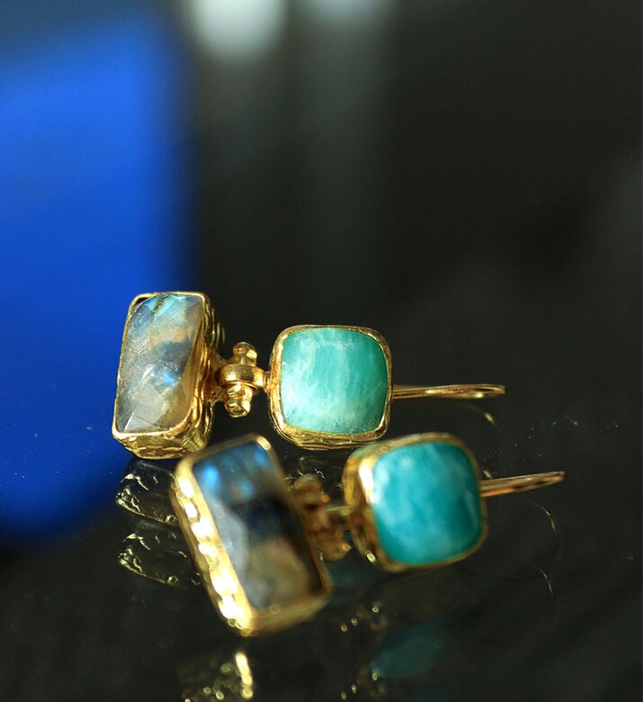 Ottoman Hands Mix Gemstone Drop Earrings, Packshot View Ottoman Hands Mix Gemstone Drop Earrings, Packshot View