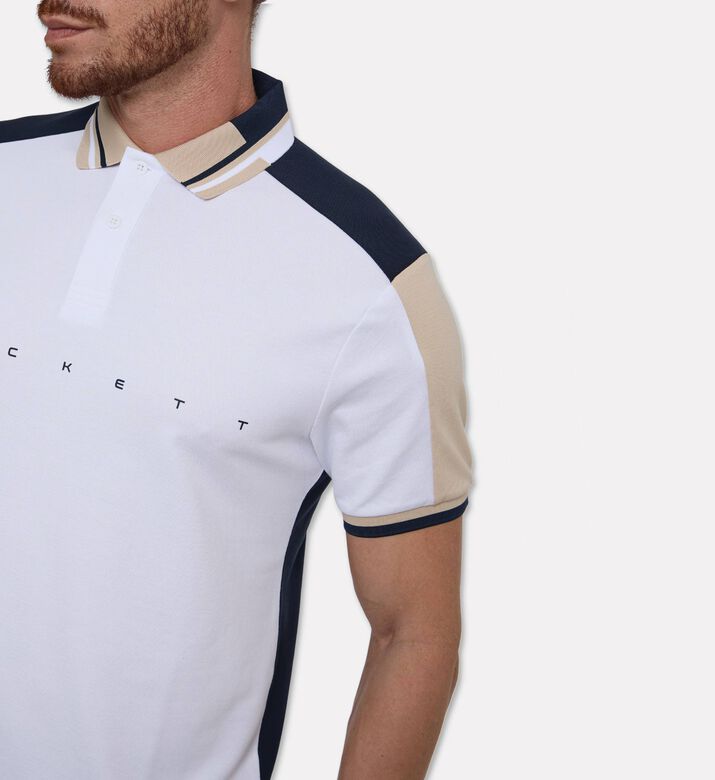 Hackett London Two-tone Logo-print Short-sleeve Polo, White, Xl, Model View